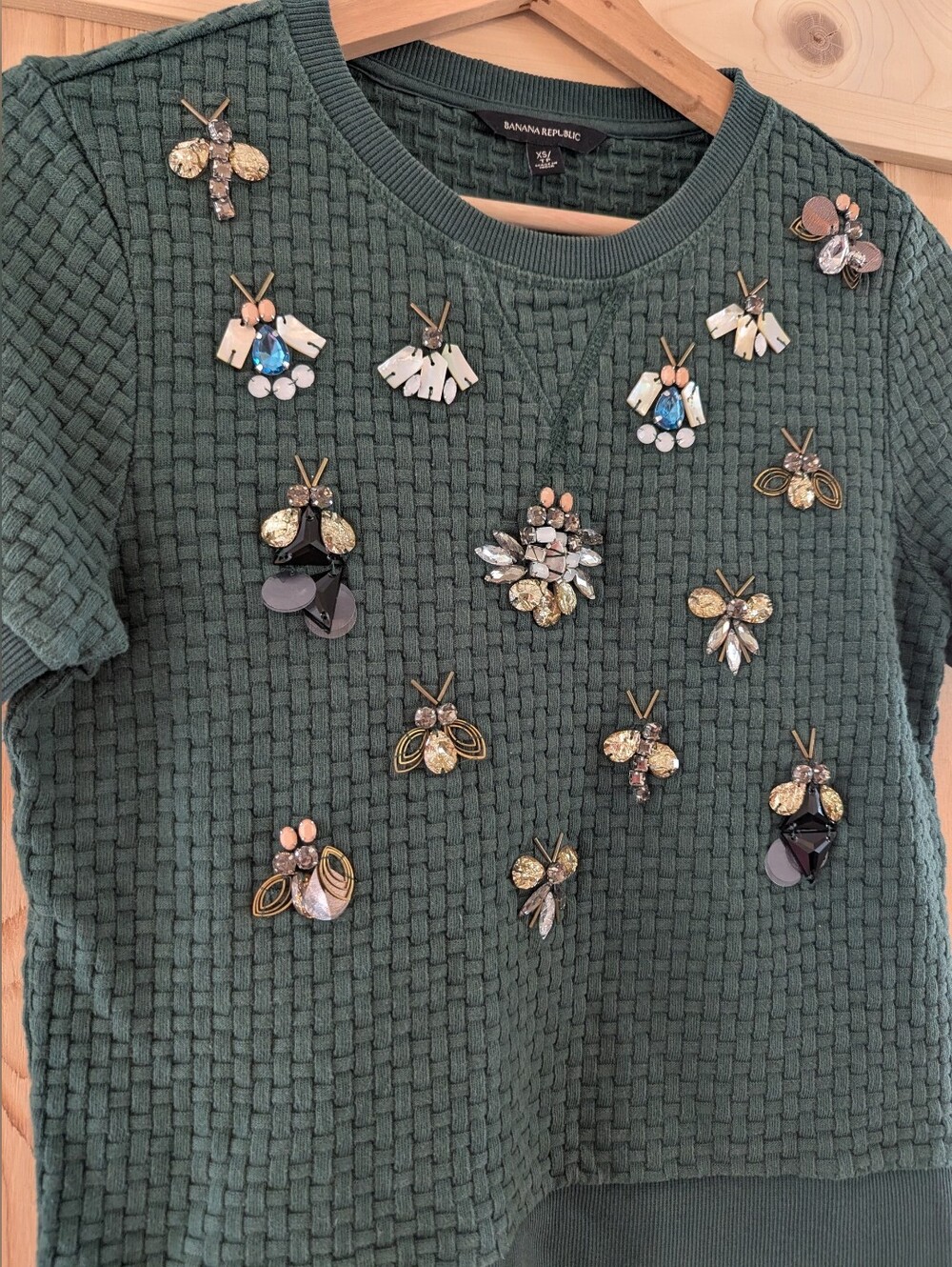 Banana Republic Textured Embellished Short Sleeve Sweater 100% Cotton - Picture 4 of 9